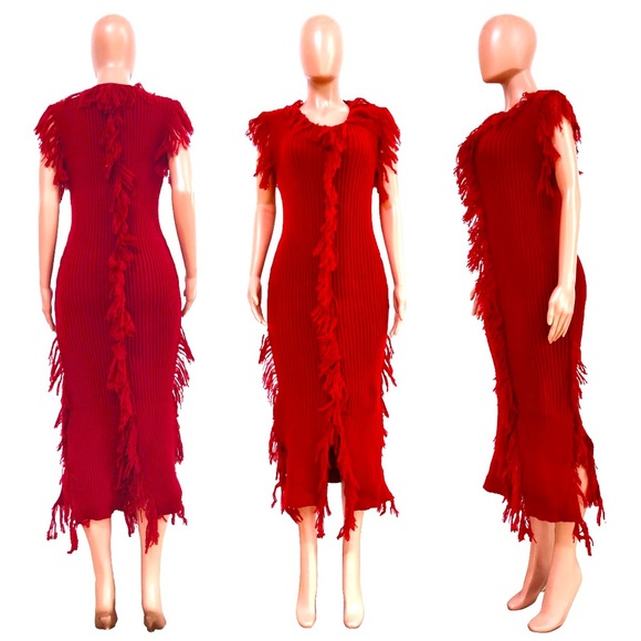 NEW Double Take Red Knit Sleeveless Fringe Sweater Dress - Picture 15 of 17